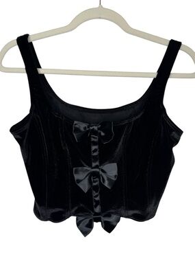 Black Velvet Cropped Tank with Satin Bow Details